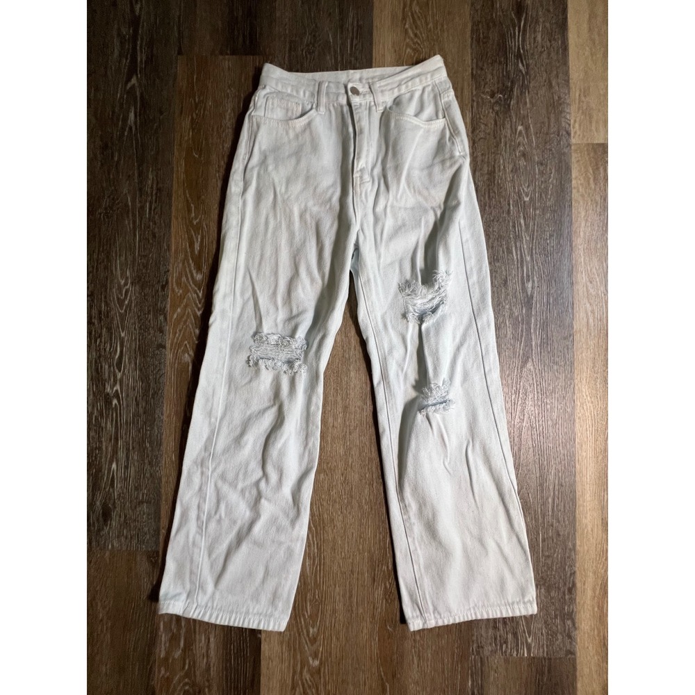 Cider Distressed Wide Leg Jeans Women XS Light Wash High Rise Ripped Denim
